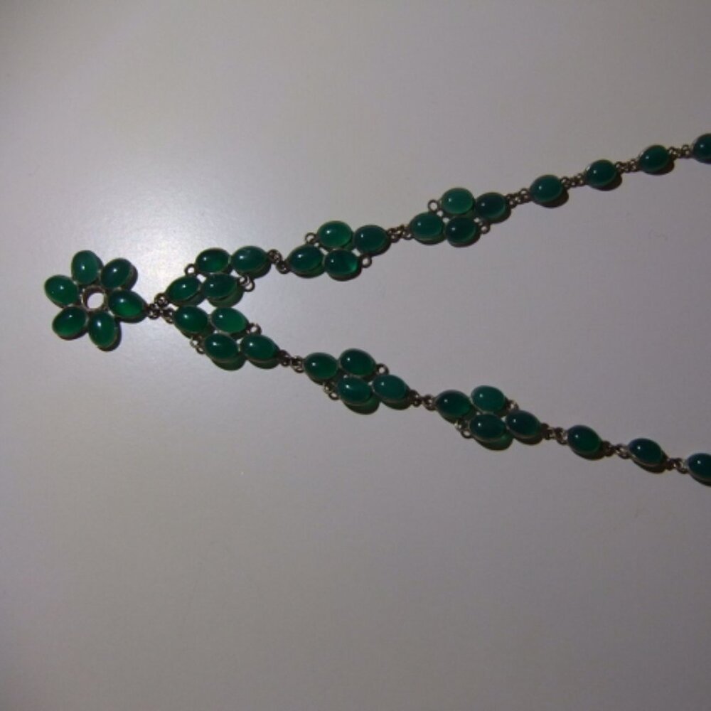 925 SILVER 63 CARAT GREEN ONYX GEMSTONE NECKLACE